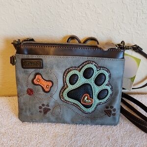 Chala Green Brown Paw Appliqué Crossbody Bag